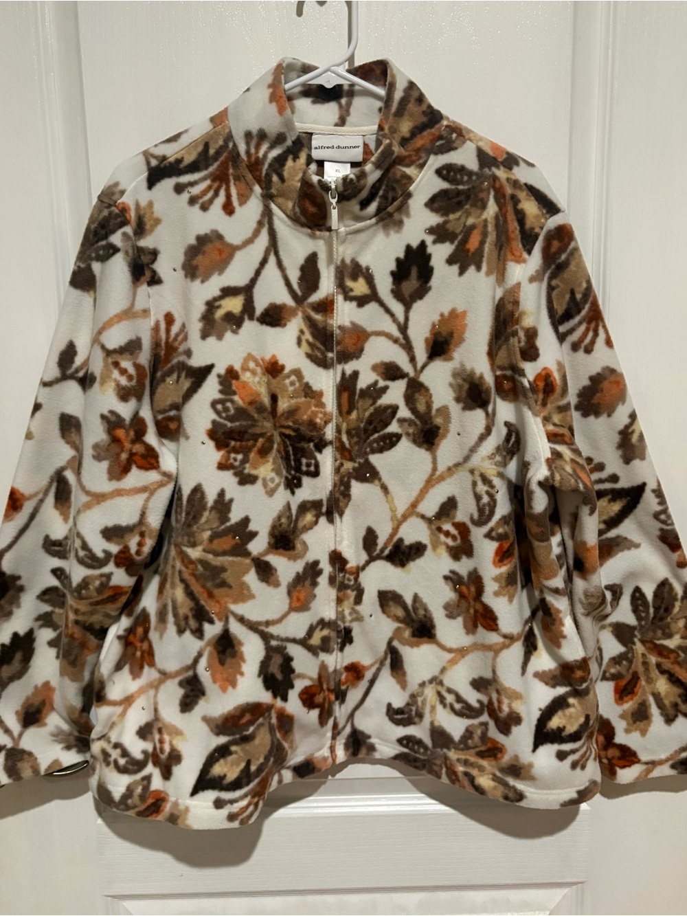 Alfred Dunner Women's Floral Fleece Zip-Up Jacket - White Multi - XL